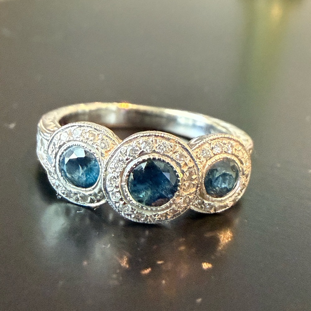 18k White Gold Mark Henry Sapphire Diamond Ring - Picture 11 of 13